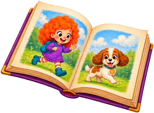 An open picture book with Olla and Cent
